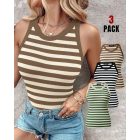 3-Pack Striped Round Neck Slim Fit Racer Back Ribbed Tank Top
