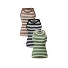 3-Pack Striped Round Neck Slim Fit Racer Back Ribbed Tank Top