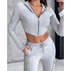 Zipper Design Crop Hooded Sweatshirt Coat