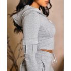 Zipper Design Crop Hooded Sweatshirt Coat