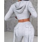 Zipper Design Crop Hooded Sweatshirt Coat