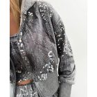 Velvet Sparkly Contrast Sequin Jacket Zip Up Hooded Coat Outwear