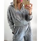 Velvet Sparkly Contrast Sequin Jacket Zip Up Hooded Coat Outwear