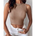1-Pack Crew Neck Seamless Rib-Knit Crop Tank Top