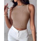 1-Pack Crew Neck Seamless Rib-Knit Crop Tank Top