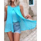 Slit Hollow Out Round Neck Fake Two Piece Tank Top