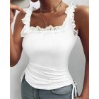 Lace Trim Side Drawstring Ribbed Tank Top Casual Slim Fit Sleeveless Top
