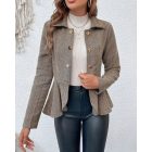 Striped Button Front Ruffle Hem Slim Fit Blazer Coat