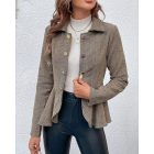 Striped Button Front Ruffle Hem Slim Fit Blazer Coat