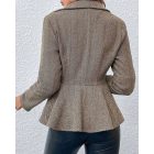 Striped Button Front Ruffle Hem Slim Fit Blazer Coat