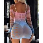 Ombre Off the Shoulder Long Sleeve Babydoll Sexy Hollow-out Slim Fit Bodycon Lingerie