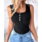 Button Down Scoop Neck Summer Casual Basics Tank Top