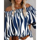 Zebra Stripe Print Off Shoulder Lantern Sleeve Top