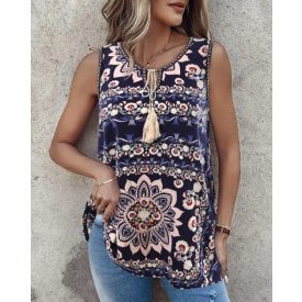 Tribal Print Sleeveless Tied Detail Tank Top