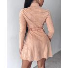 Zipper Front Pocket Design Belted Dress