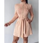 Zipper Front Pocket Design Belted Dress