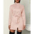 Zipper Front Pocket Design Belted Dress