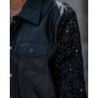 PU Leather Patchwork Contrast Sequin Snap Button Coat