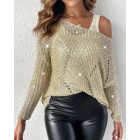 2 Piece Hollow-out Pullover Top Inner Tank Open-Knit Sweater Blouse Set