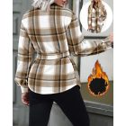 Plaid Pattern Reversible Fleece Teddy Coat Button Down Tied Detail Warm Jacket