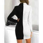 Striped Colorblock Notched Collar Blazer Dress Elegant Work Office Events Bodycon Dresses