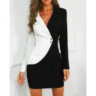 Striped Colorblock Notched Collar Blazer Dress Elegant Work Office Events Bodycon Dresses