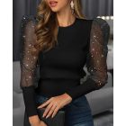 Glitter Puff Sleeve Sheer Mesh Top