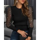Glitter Puff Sleeve Sheer Mesh Top