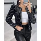 Holographic Metallic Silver Striped Open Front Long Sleeve Coat