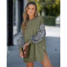 Christmas Glass Pattern Sequin Patchwork Crewneck Pullover Top Zipper Slit Sweatshirt Dress
