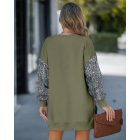 Christmas Glass Pattern Sequin Patchwork Crewneck Pullover Top Zipper Slit Sweatshirt Dress