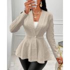 Shawl Collar Cable Textured Single Breasted Ruffle Hem Coat