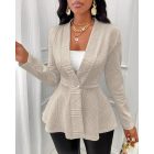 Shawl Collar Cable Textured Single Breasted Ruffle Hem Coat