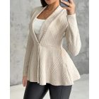 Shawl Collar Cable Textured Single Breasted Ruffle Hem Coat