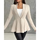 Shawl Collar Cable Textured Single Breasted Ruffle Hem Coat