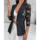 Lapel Neck Lace Patch Single Button Flap Detail Sheer Blazer Coat