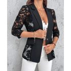Lapel Neck Lace Patch Single Button Flap Detail Sheer Blazer Coat