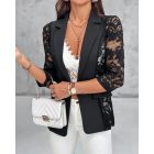 Lapel Neck Lace Patch Single Button Flap Detail Sheer Blazer Coat