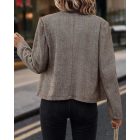 Herringbone Pattern Open Front Overcoat