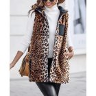 Reversible Leopard Pattern Vests Sleeveless Fleece Lined Jacket Zip Up Hoodie Pockets Long Warm Winter Coat