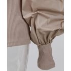 Crewneck Ruched Puff Lantern Sleeve Ribbed Blouse Pullover Top