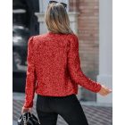 Sparkly Sequin Open Front Puff Sleeve Blazer Coat