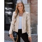 O-neck Long Sleeve Zip-up Sequin Coat