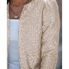 O-neck Long Sleeve Zip-up Sequin Coat