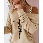 Letter Print Cold Shoulder Drawstring Long Sleeve Dress