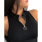 Ribbed O-Neck Slim Fit Zipper Thick Strap Mental O-ring Cinch Waist Tank Casual Top