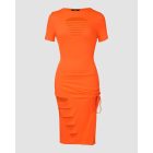 Ladder Cut Out Hollow Out Ruched Slit Bodycon Dress Side Slit Drawstring Club Party Short Sleeve Midi Dresses