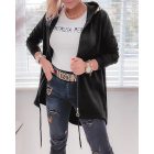 Geometric Wings Pattern Contrast Sequin Asymmetrical Coat Oversized Zip Up Hooded Jacket