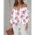 Floral Print Off Shoulder Eyelet Embroidery Blouse Three Quarter Sleeve Tied Detail Top