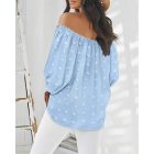 Jacquard Polka Dot Off the Shoulder Long Sleeve Top Casual Tied Detail Tied Detail Blouse